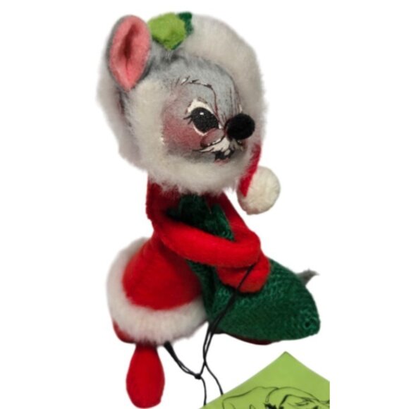 Annalee Dolls 1967 Vintage Christmas Santa Mouse with Green Burlap Sack  - NWT - Picture 4 of 11